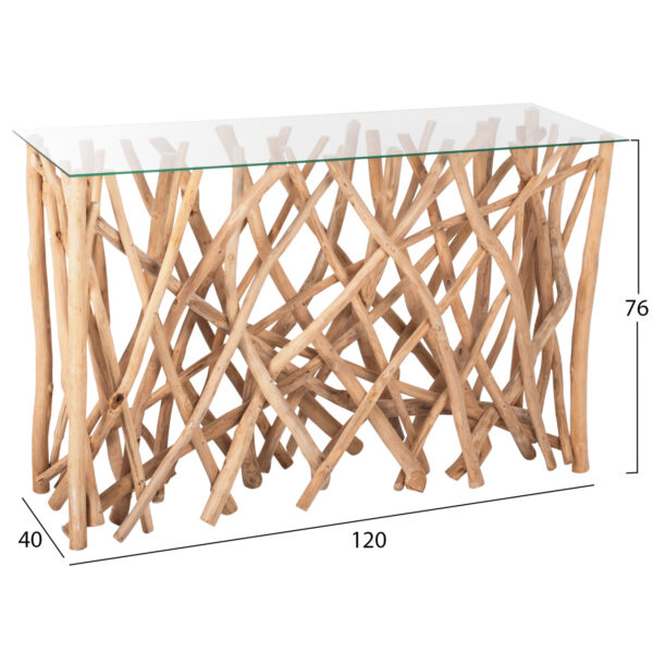 ΚΟΝΣΟΛΑ ΣΕ ΡΟΥΣΤΙΚ ΣΤΥΛ ΜΑΣΙΦ ΞΥΛΟ ΤEAK & ΓΥΑΛΙ ΦΥΣΙΚΟ 120X35X75Yεκ.HM9373 (x1) - Image 2