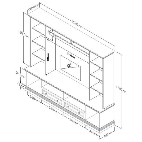 Σύνθετο σαλονιού Mozart pakoworld χρώμα καρυδί 200x40x170,5εκ (x1) - Image 2