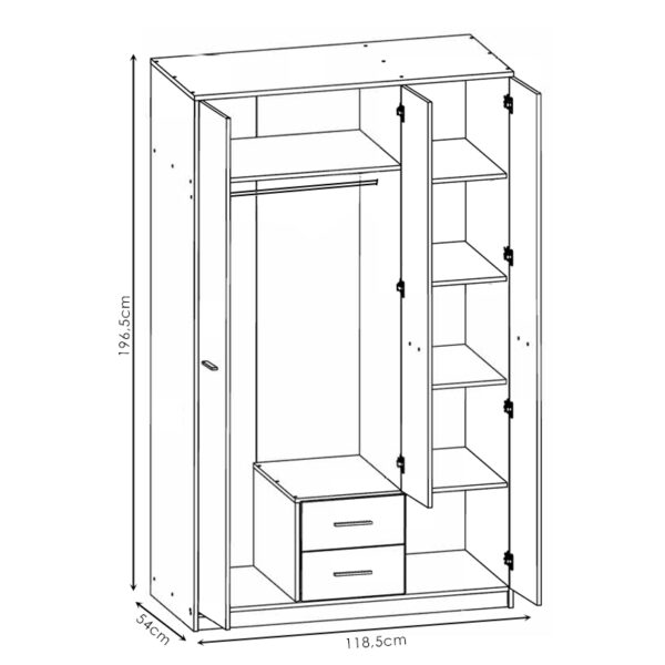 Ντουλάπα ρούχων Serenity pakoworld τρίφυλλη sonoma-λευκό 118.5x54x196.5εκ (x1) - Image 2