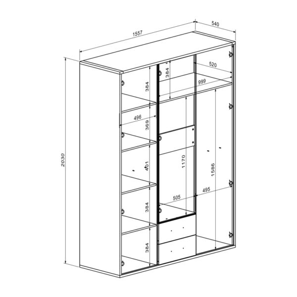 Ντουλάπα Rutenia pakoworld μελαμίνη σε oak απόχρωση 155.7x54x203εκ (x1) - Image 2