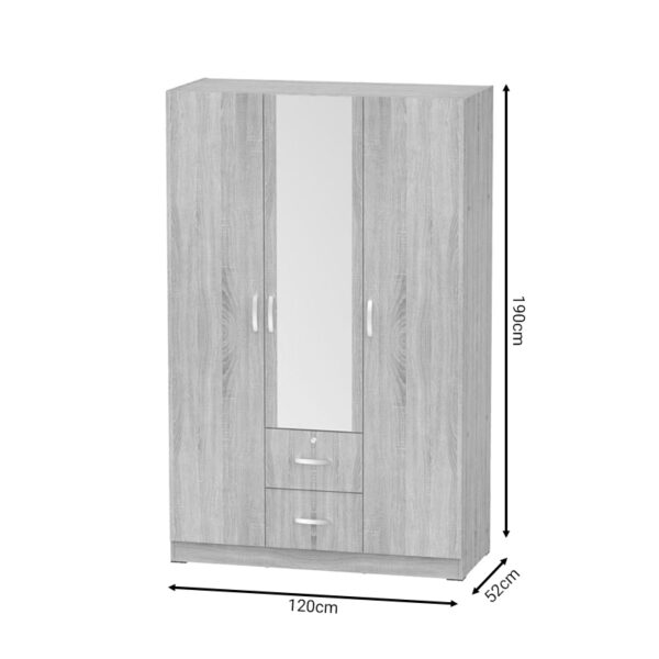 Ντουλάπα ρούχων τρίφυλλη Dillion pakoworld sonoma μελαμίνης 120x52x190εκ (x1) - Image 2