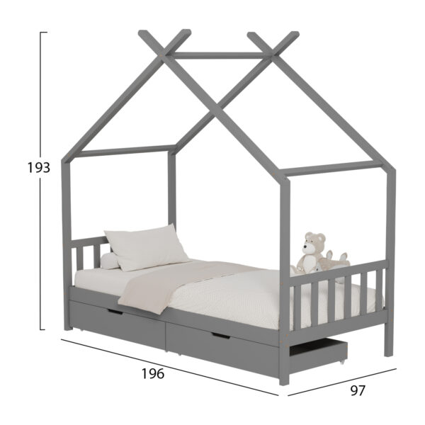 ΚΡΕΒΑΤΙ ΠΑΙΔΙΚΟ KLARICE HM680.05 τ.MONTESSORI-2 ΣΥΡΤΑΡΙΑ- ΞΥΛΟ ΠΕΥΚΟΥ ΓΚΡΙ-190x90εκ (x1) - Image 3