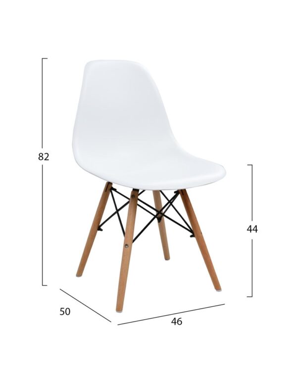 Καρέκλα STEFAN, 46.5x53x82cm Λευκό με Ξύλινα Πόδια - Image 2
