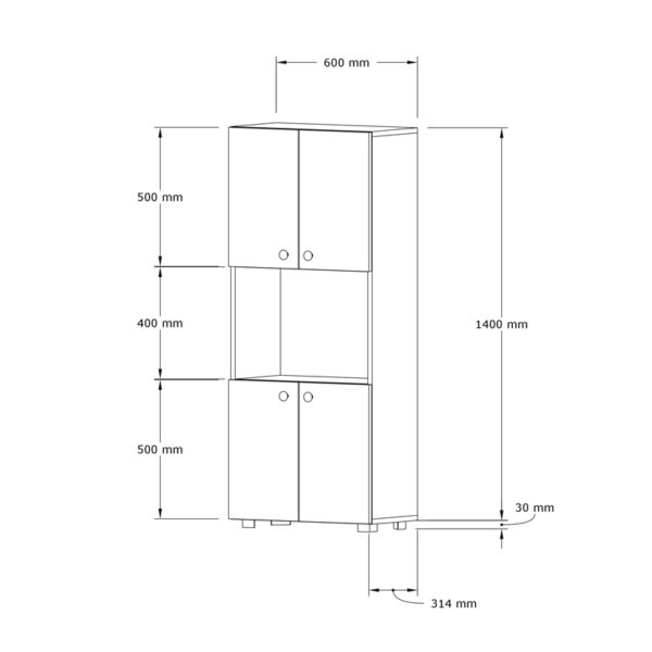 Ντουλάπα κουζίνας Guzel pakoworld σε λευκή απόχρωση 60x31.4x140εκ (x1) - Image 2