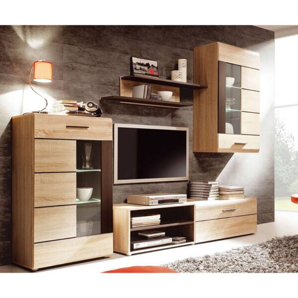 Σύνθεση Τηλεόρασης Solo 293x41x184cm Sonoma με Wenge MDF Καμπυλωτό τελείωμα - Image 2