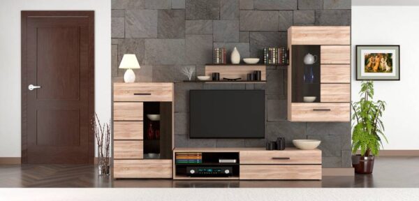 Σύνθεση Τηλεόρασης Solo 293x41x184cm Sonoma με Wenge MDF Καμπυλωτό τελείωμα - Image 3