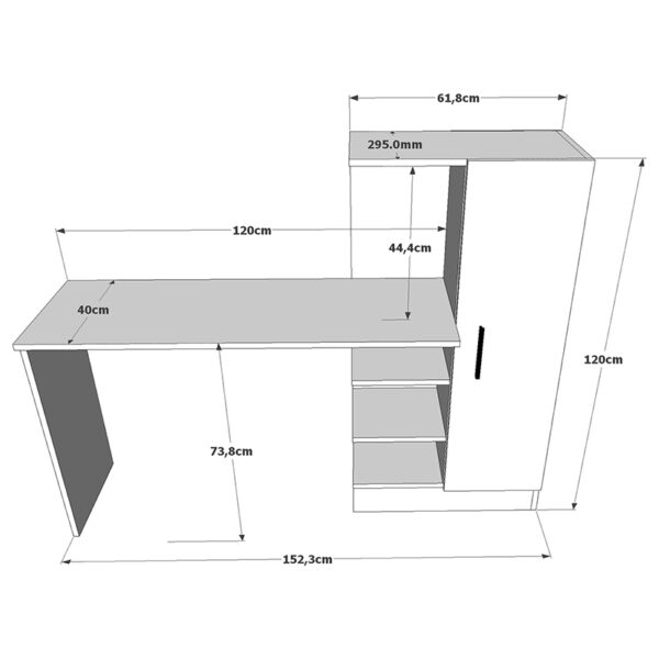 Γραφείο-ραφιέρα Kary pakoworld λευκό-oak 152,5x40x120εκ (x1) - Image 3