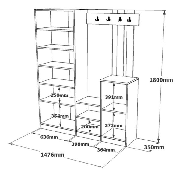 Έπιπλο εισόδου Doorse pakoworld μελαμίνης ανθρακί-sonoma 147.5x35x180εκ (x1) - Image 2