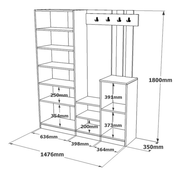 Έπιπλο εισόδου Doorse pakoworld μελαμίνης λευκό-sonoma 147.5x35x180εκ (x1) - Image 2