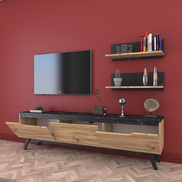 Σύνθετο σαλονιού Kasia pakoworld oak-μαύρο μαρμάρου 180x35x48,5εκ (x1) - Image 3