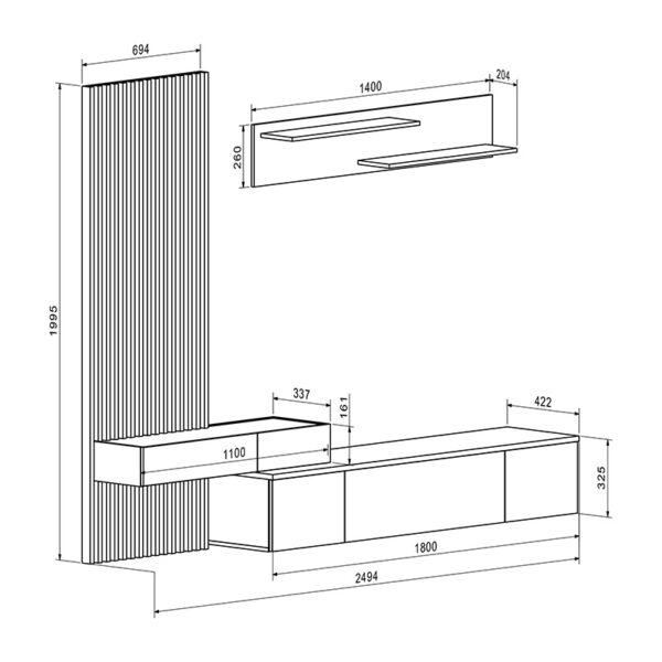 Σύνθετο σαλονιού Litende pakoworld sonoma-λευκό 249.5x42x199.5εκ (x1) - Image 2