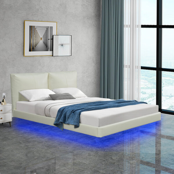 Κρεβάτι διπλό Jessie pakoworld floating style με led-PU εκρού 160x200εκ (x1)