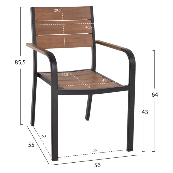 ΠΟΛΥΘΡΟΝΑ ΑΛΟΥΜΙΝΙΟΥ SAGA ΜΑΥΡΗ ΜΕ POLYWOOD HM5127.03 56x55x85,5Yεκ. (x1) - Image 2