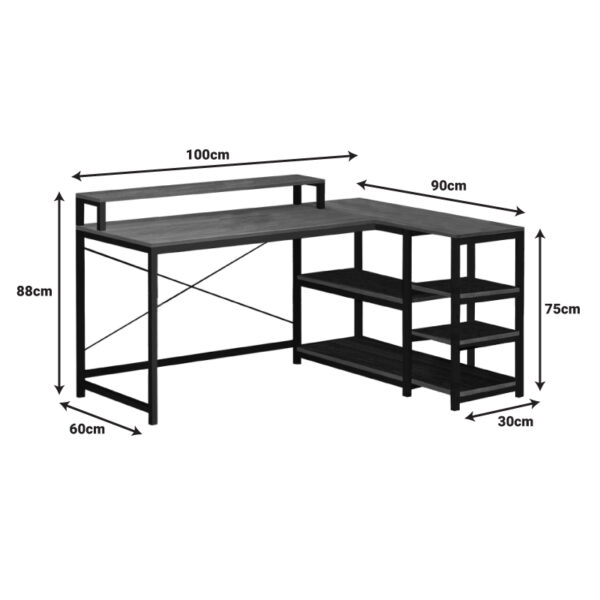 Γραφείο γωνιακό αναστρέψιμο Tebul pakoworld MDF-metal σε oak απόχρωση 100x60x88εκ (x1) - Image 2