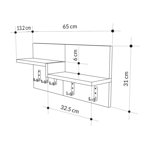 Κρεμάστρα τοίχου Harm pakoworld oak-λευκό μελαμίνης 65x15x31εκ (x1) - Image 3