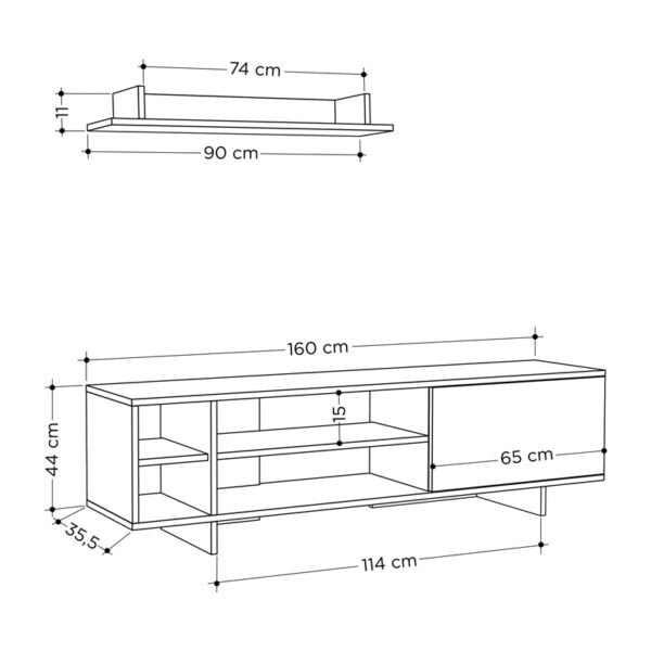 Σύνθετο σαλονιού Saloon pakoworld σε λευκή-oak απόχρωση 160x35.5x44εκ (x1) - Image 3