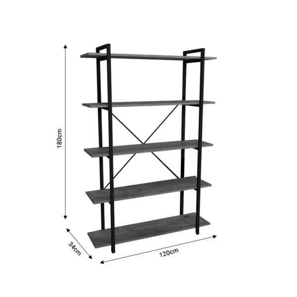 Βιβλιοθήκη Reson pakoworld oak μελαμίνης-μαύρο μέταλλο 120x34x180εκ (x1) - Image 3