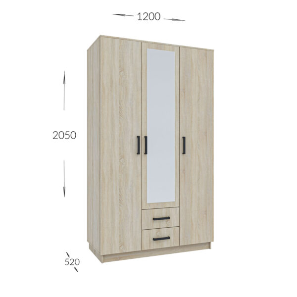 Ντουλάπα Τρίφυλλη Simple 3D2D Σονόμα 120x52x205cm - Image 2