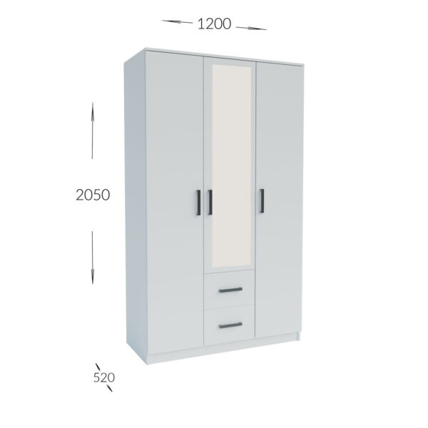 Ντουλάπα Τρίφυλλη Simple 3D2D Λευκή 120x52x205cm - Image 3