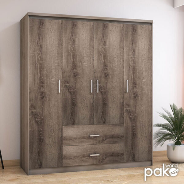 Ντουλάπα ρούχων τετράφυλλη OLYMPUS pakoworld χρώμα castillo-toro 159x57x183εκ (x1) - Image 2