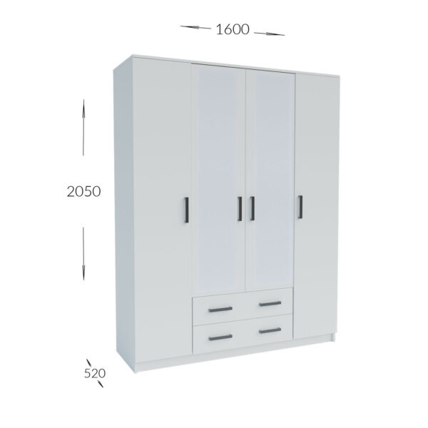 Ντουλάπα Τετράφυλλη Simple 4D2D Λευκή 160x52x205cm - Image 3