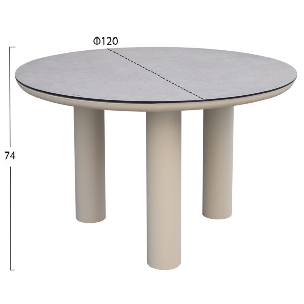 ΤΡΑΠΕΖΙ ΑΛΟΥΜΙΝΙΟΥ DOSUN HM6201.02 ΚΡΕΜ ΣΚΕΛΕΤΟΣ-3D PRINT ΓΥΑΛΙ-ΚΕΡΑΜΙΚΟ LOOK Φ120εκ (x1) - Image 2