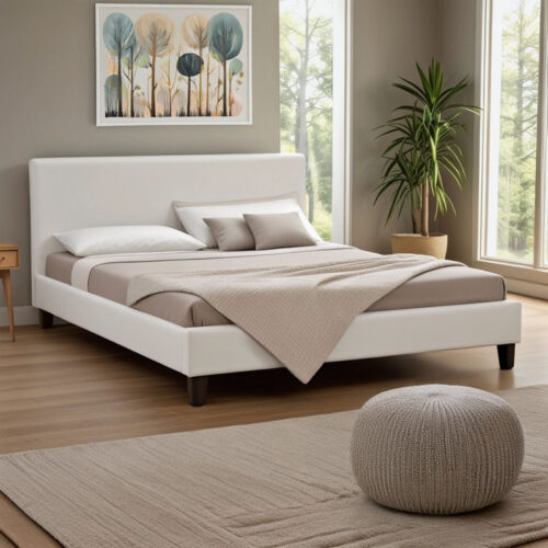 Κρεβάτι Nevil pakoworld 150x200 PU χρώμα λευκό ματ (x1)