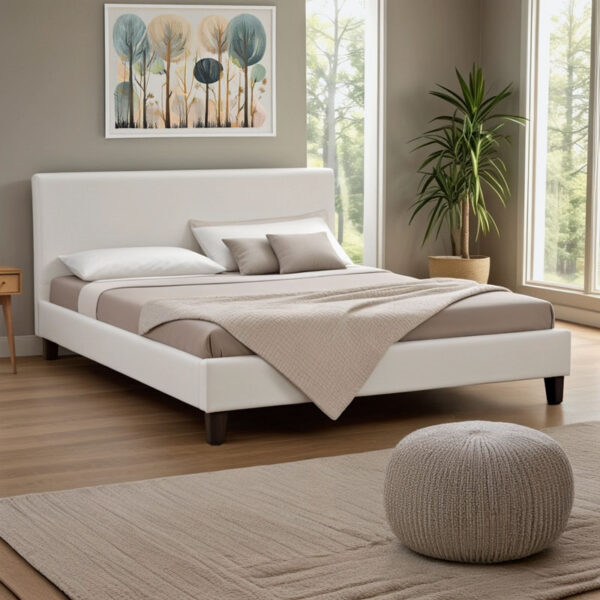 Κρεβάτι Nevil pakoworld 150x200 PU χρώμα λευκό ματ (x1)