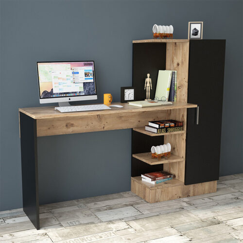 Γραφείο-ραφιέρα Kary pakoworld μαύρο-oak 152,5x40x120εκ (x1)