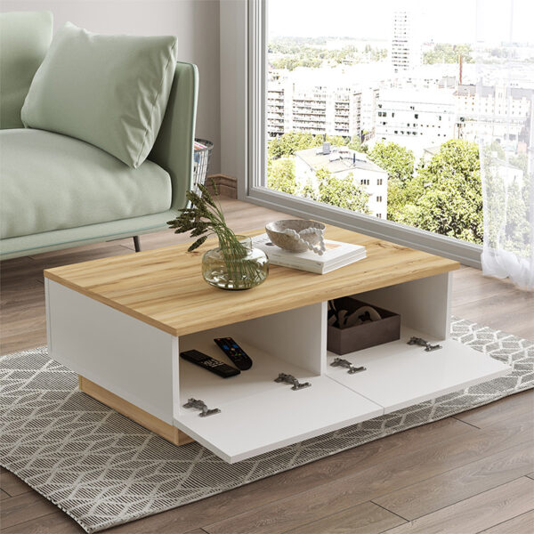 Τραπέζι σαλονιού Thunder pakoworld sonoma-λευκό 90x60x31.5εκ (x1)