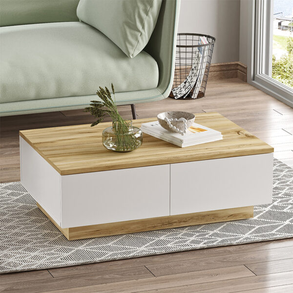 Τραπέζι σαλονιού Thunder pakoworld sonoma-λευκό 90x60x31.5εκ (x1) - Image 2