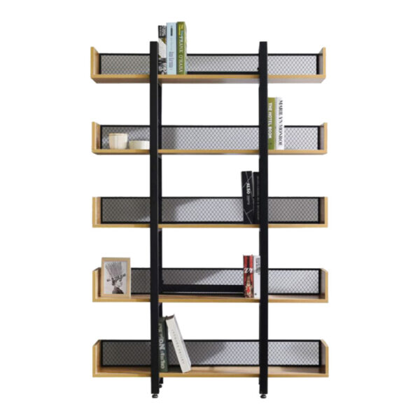 Βιβλιοθήκη Musha pakoworld μέταλλο μαύρο με oak απόχρωση 120x22x185εκ (x1)