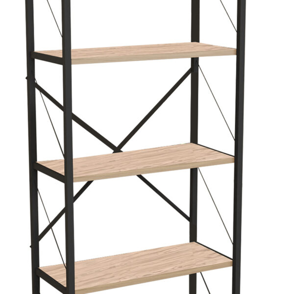 Βιβλιοθήκη Draizy pakoworld oak μελαμίνης-μαύρο μέταλλο 63x30x150εκ (x1) - Image 3