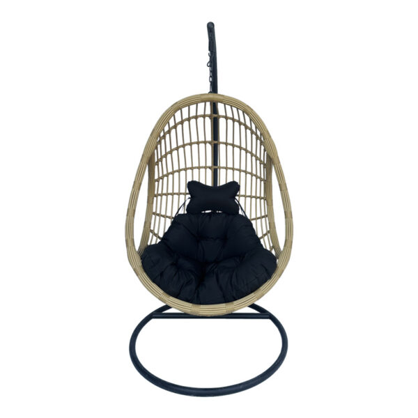 Κούνια φωλιά με βάση Cungo pakoworld μέταλλο μαύρο- pe rattan μπεζ με μαύρο μαξιλάρι 125x105x195εκ (x1) - Image 2