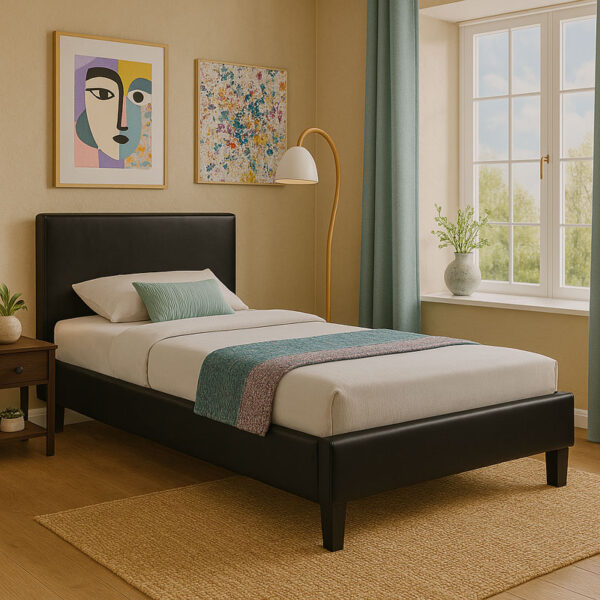 Κρεβάτι Nevil pakoworld 100x200 PU χρώμα μαύρο ματ (x1)