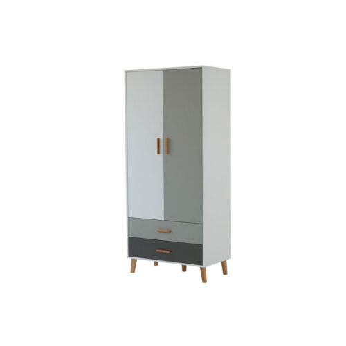 Ντουλάπα Timmy 2D2S Λευκό-Γραφίτη-Γκρι 90x50x199cm
