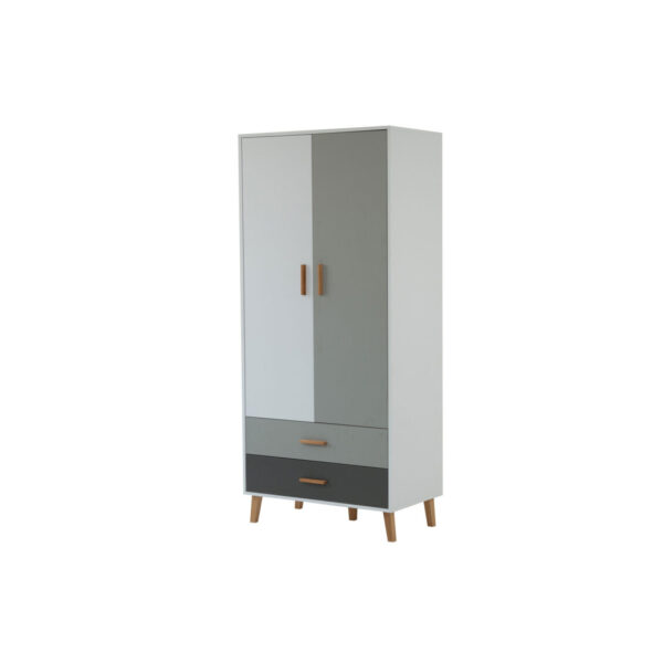 Ντουλάπα Timmy 2D2S Λευκό-Γραφίτη-Γκρι 90x50x199cm