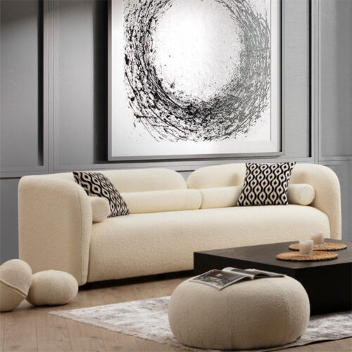 Καναπές 3θέσιος Tranquil I pakoworld ύφασμα μπουκλέ κρεμ 228x90x74εκ (x1)