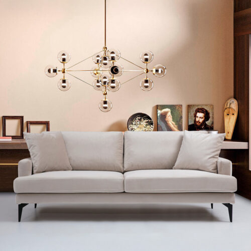 Καναπές 2θέσιος Fortune pakoworld βελούδο μπεζ-μαύρο 175x90x88εκ (x1)