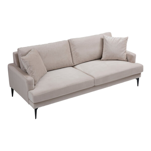 Καναπές 2θέσιος Fortune pakoworld βελούδο μπεζ-μαύρο 175x90x88εκ (x1) - Image 2