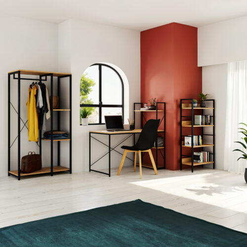 Βιβλιοθήκη- Ραφιέρα Ramon pakoworld φυσικό-μαύρο 60x28x125,5εκ (x1)