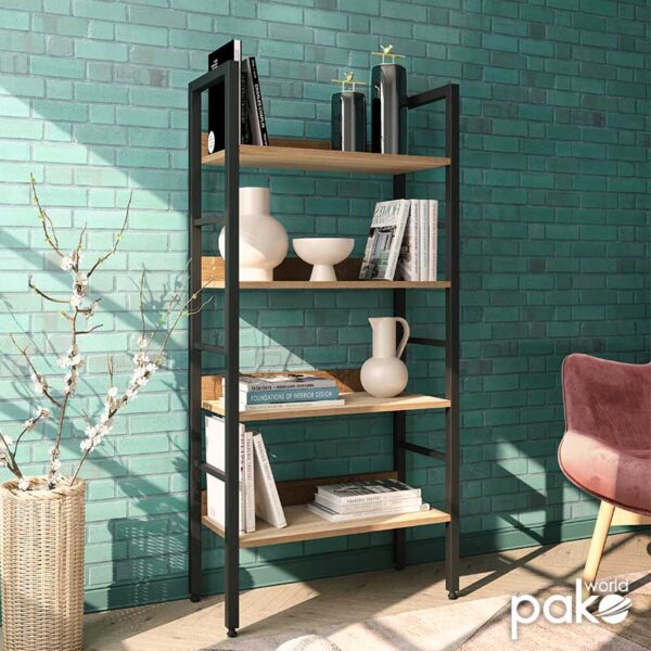 Βιβλιοθήκη- Ραφιέρα Ramon pakoworld φυσικό-μαύρο 60x28x125,5εκ (x1) - Image 2