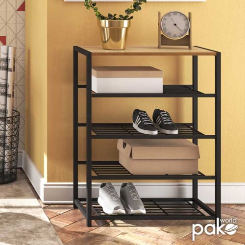 Παπουτσοθήκη Ramon pakoworld 12 ζευγών φυσικό-μαύρο 63x30x83εκ (x1)