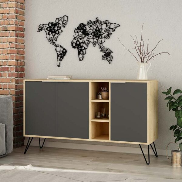 Μπουφές Clara pakoworld χρώμα light oak-ανθρακί 142x35.5x83εκ (x1) - Image 2