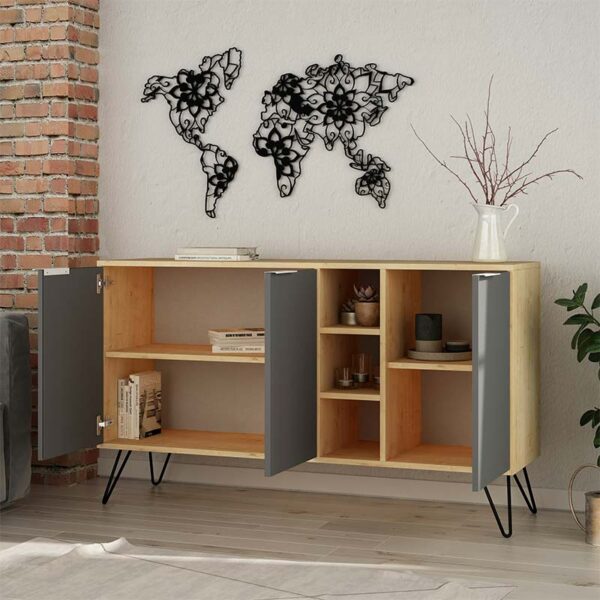 Μπουφές Clara pakoworld χρώμα light oak-ανθρακί 142x35.5x83εκ (x1) - Image 3