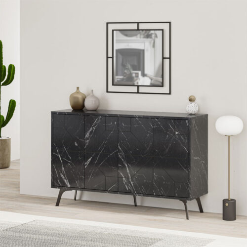 Μπουφές Ursula pakoworld μαύρο μαρμάρου 123x35x77.5εκ (x1)