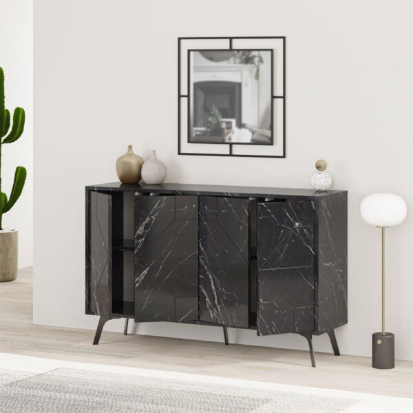 Μπουφές Ursula pakoworld μαύρο μαρμάρου 123x35x77.5εκ (x1) - Image 2