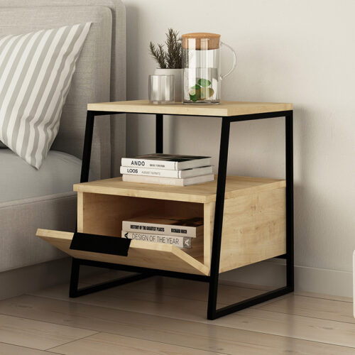 Κομοδίνο Johana pakoworld μαύρο-oak 45x40x50εκ (x1)