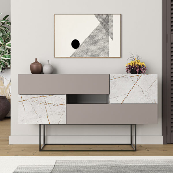 Μπουφές Roberta pakoworld μόκα-λευκό μαρμάρου 145x40x82εκ (x1) - Image 2