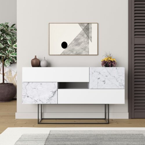 Μπουφές Roberta pakoworld μελαμίνης λευκό μαρμάρου 145x40x82εκ (x1)
